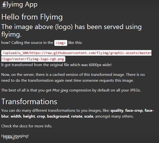 Page par défaut de FlyImg